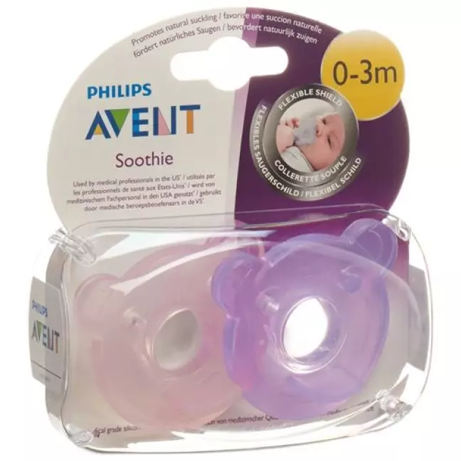 Пустушка Avent Philips Soothie рожева/фіолетова 0-3 місяці 2 шт Пустушка Avent Philips Soothie рожева/фіолетова 0-3 місяці 2 шт