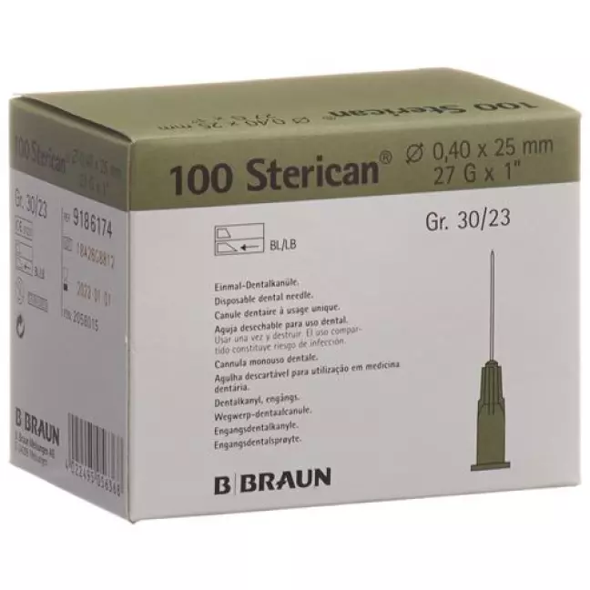 Голка STERICAN Dent 27G 0,4х25 мм сіра 100 шт Голка STERICAN Dent 27G 0,4х25 мм сіра 100 шт