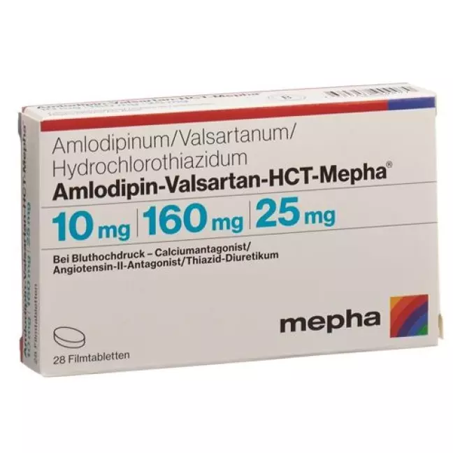 Amlodipine-Valsartan-HCT-Mepha Filmtabl 10мг/160мг/25мг 28 шт. Amlodipine-Valsartan-HCT-Mepha Filmtabl 10мг/160мг/25мг 28 шт.