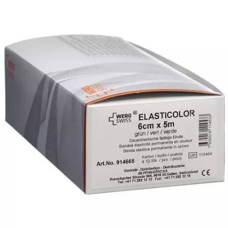 Бинти еластичні WERO SWISS Elasticolor 5мх6см зелені 10 шт Бинти еластичні WERO SWISS Elasticolor 5мх6см зелені 10 шт