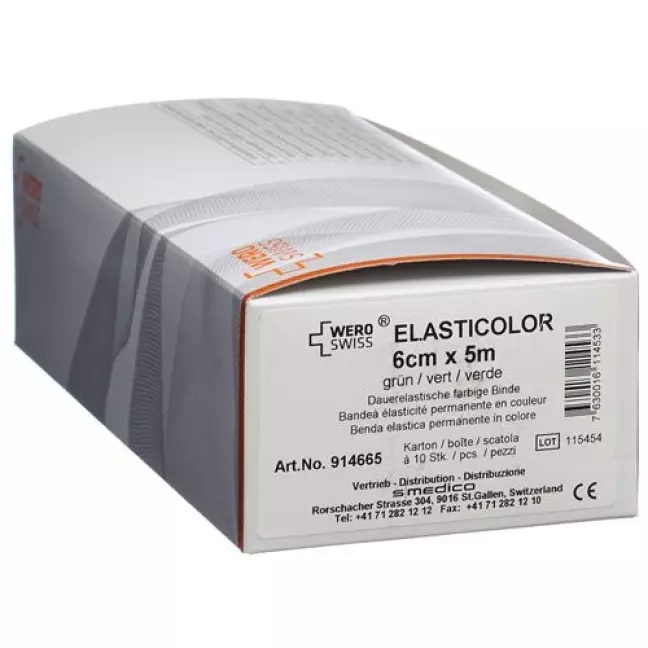 Бинти еластичні WERO SWISS Elasticolor 5мх6см зелені 10 шт Бинти еластичні WERO SWISS Elasticolor 5мх6см зелені 10 шт