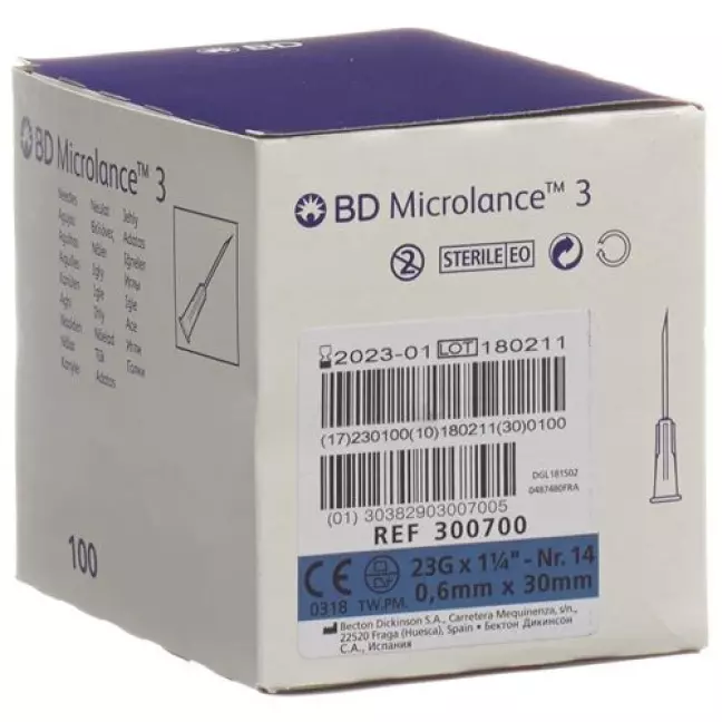 Канюля ін&#39;єкційна BD Microlance 3 0,60х30 мм синя 100 шт