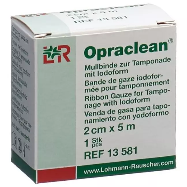 Марлева пов'язка Opraclean для тампонади Йодоформом 2см х 5м Марлева пов'язка Opraclean для тампонади Йодоформом 2см х 5м