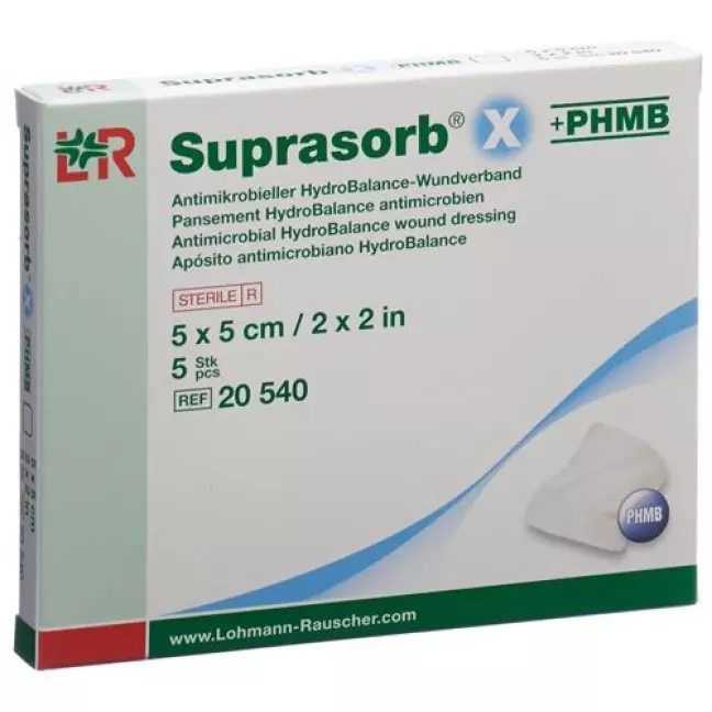 Suprasorb X + PHMB HydroBalance ранова пов'язка 5х5см антимікробна Suprasorb X + PHMB HydroBalance ранова пов'язка 5х5см антимікробна