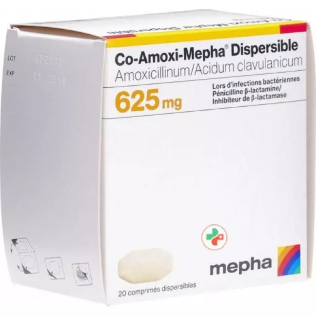 Co-Amoxi-Mepha Dispersible Disp Таблетки 625 мг 20 шт Co-Amoxi-Mepha Dispersible Disp Таблетки 625 мг 20 шт