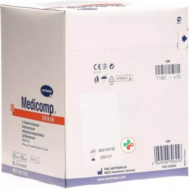 Medicomp Drain Vlieskompressen 7.5x7.5 Steril 25 пакетиков 2 шту Medicomp Drain Vlieskompressen 7.5x7.5 Steril 25 пакетиков 2 шту