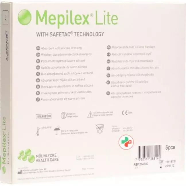 Пов'язка розсмоктуюча Mepilex Lite 15х15см силіконова 5 шт Пов'язка розсмоктуюча Mepilex Lite 15х15см силіконова 5 шт