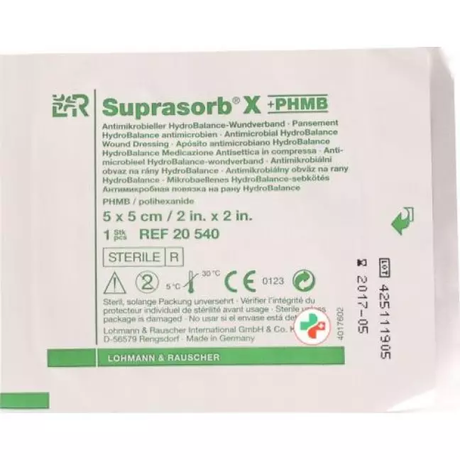 Suprasorb X + PHMB HydroBalance ранова пов'язка 5х5см антимікробна Suprasorb X + PHMB HydroBalance ранова пов'язка 5х5см антимікробна