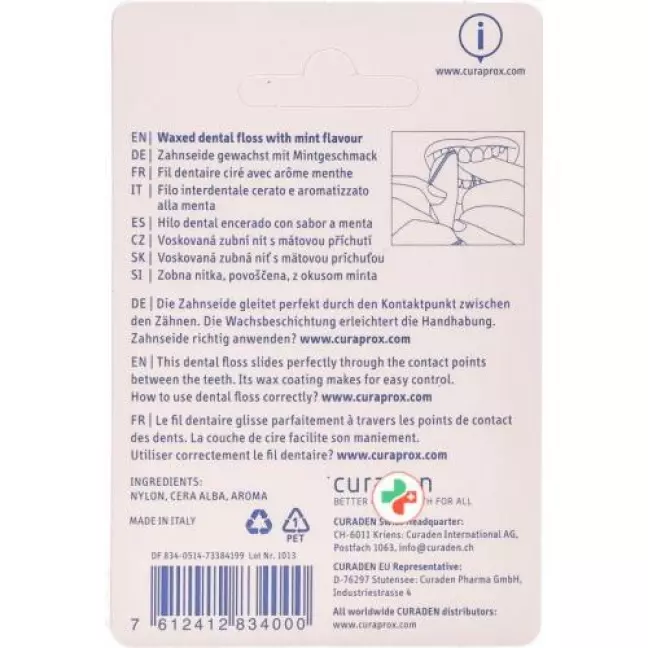 Зубна нитка Curaprox DF 834 50м м'ятна вощена Зубна нитка Curaprox DF 834 50м м'ятна вощена