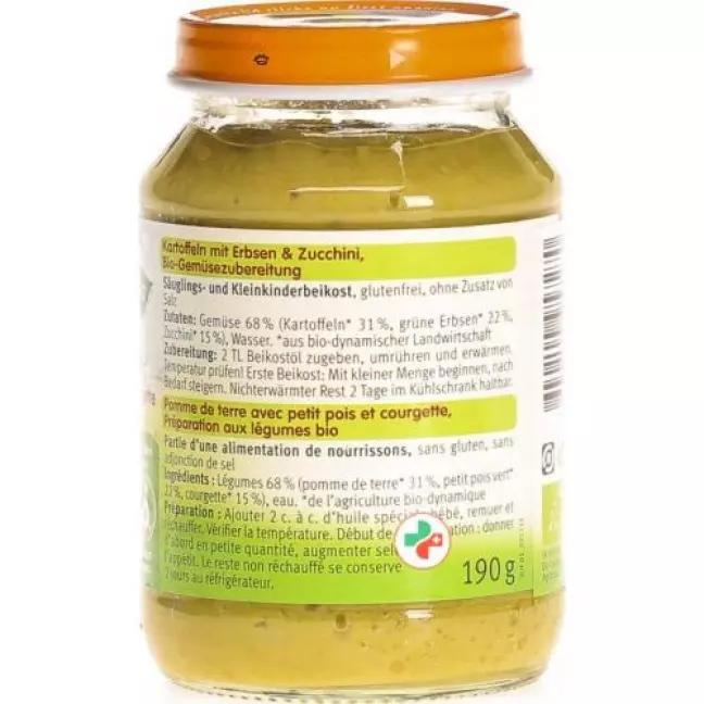 Картопля Holle з горохом і кабачком Demeter Organic 190 г Картопля Holle з горохом і кабачком Demeter Organic 190 г