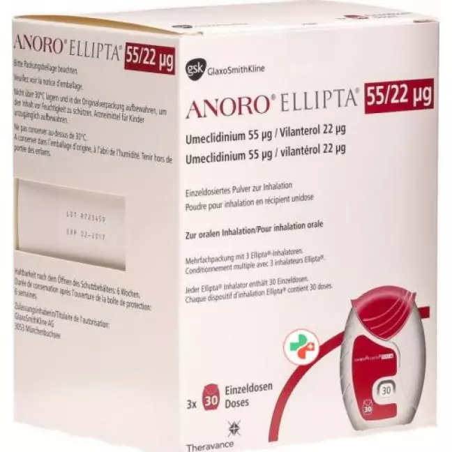Anoro Ellipta Inh Plv 55 мкг/22 мкг 3 x 30 доз Anoro Ellipta Inh Plv 55 мкг/22 мкг 3 x 30 доз
