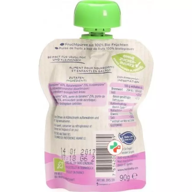 Hero Baby Organic Smoothie Pear Banana Raspberry Bag 90 г