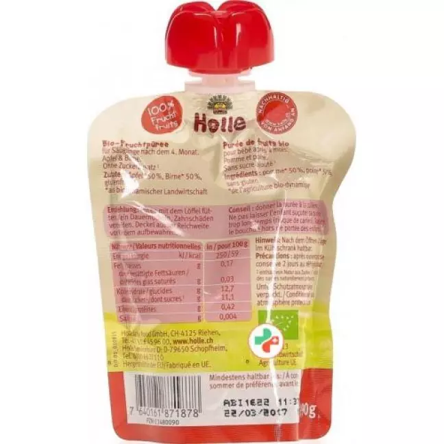 Holle Pouchy Apfel mit Birne 90г Holle Pouchy Apfel mit Birne 90г