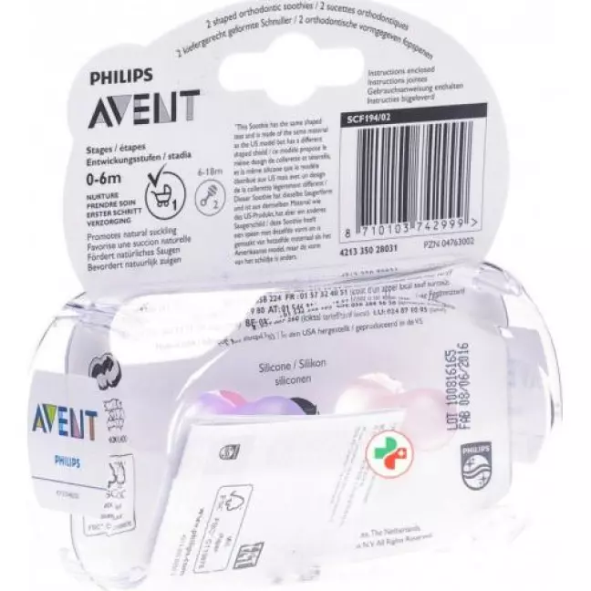 Пустушка Avent Philips Soothie рожева/фіолетова 0-3 місяці 2 шт Пустушка Avent Philips Soothie рожева/фіолетова 0-3 місяці 2 шт