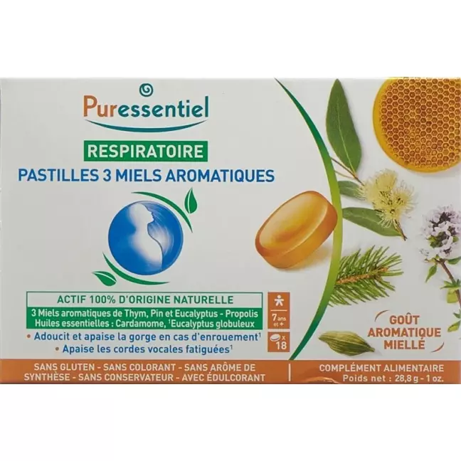 Пастилки Puressentiel 3 мед 18 шт
