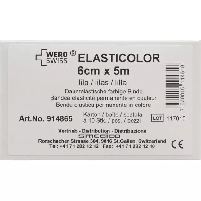 Бинти еластичні Wero Elasticolor 5мх6см фіолетові 10 шт