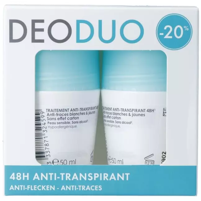 Vichy DeoDuo Anti-Perspirant 48H Roll-On проти білих і жовтуватих плям 2x 50 мл