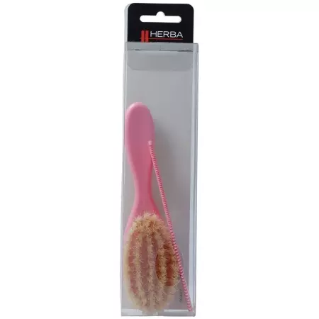Детская щетка Herba с расческой из щетины кабана розовая