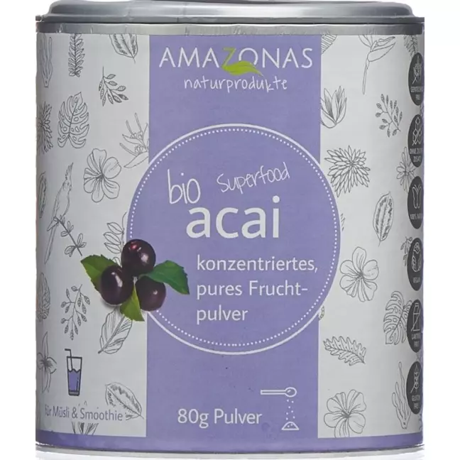 Органічний фруктовий порошок AMAZONAS acai 100% чистий Ds 80 г